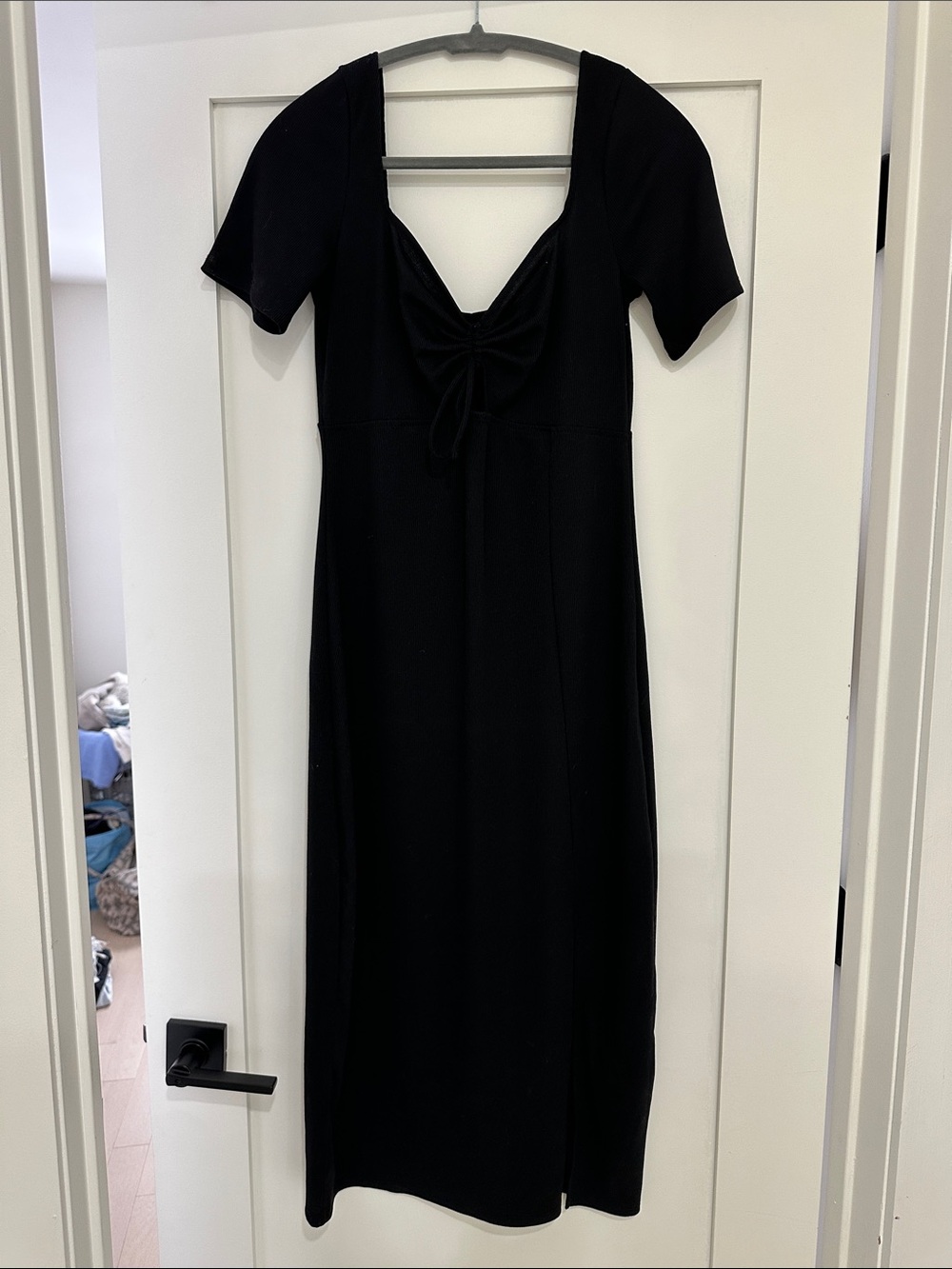 H&M Black Midi Dress with Tie-Front Detail